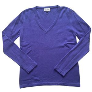Diane Snyder Hand Knit in Nepal 100% Cashmere V Neck Sweater Size S Small Purple